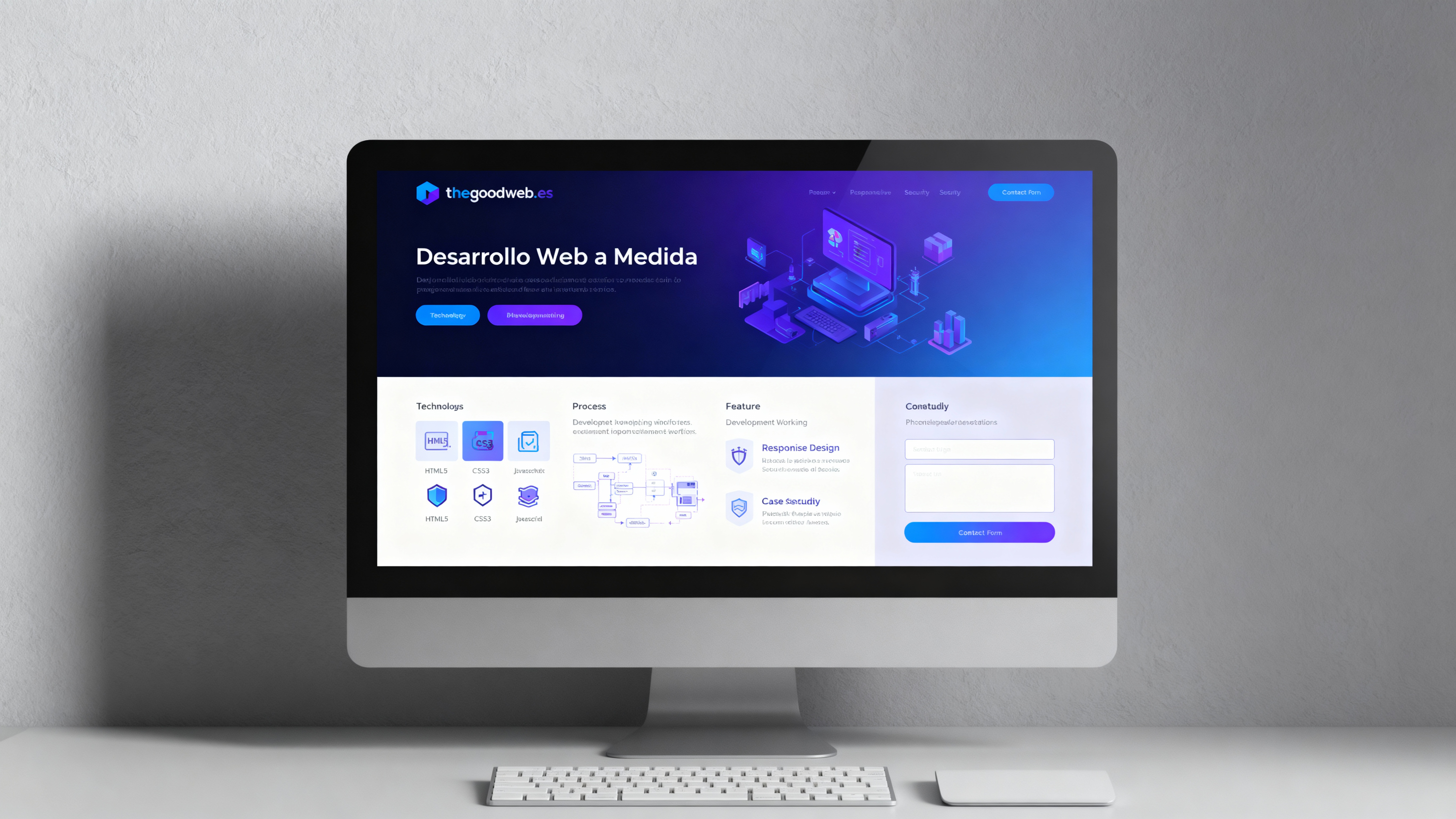 Landing page de desarrollo web - TheGoodWeb.es con diseño 3D y tecnologías modernas